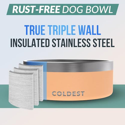 Coldest Dog Bowl - Anti Rust Metal, Non Slip, 3 Layers Insulated Stainless Steel Dog Bowls - Spill Proof & Heavy Duty - Water Bowl for Dogs, Cats & Pets, Dish Washer Safe (64 oz, Sahara Peach) - color: Sahara Peach, size: 64 oz