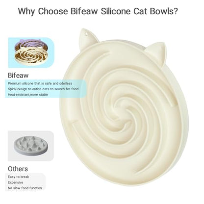 Bifeaw Slow Feeder Cat Bowl, Easy to Clean Silicone Bowl, Ideal for Dry and Wet Food (Purple and White) - color: Purple and White