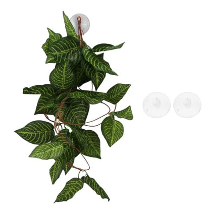 Pssopp Lifelike Plant Decorative Hanging Silk Terrarium Plant with Suction Cup for for Reptile Rainforest Box Aquarium Landscape(NFF‑84)