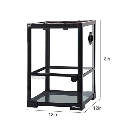 REPTI ZOO Amphibian Habitat Tank 10 Gallon, Full Vision Glass Reptile Terrarium 12" x 12" x 18", Vertical Reptile Tank with Deep Base & Top Screen Ventilation