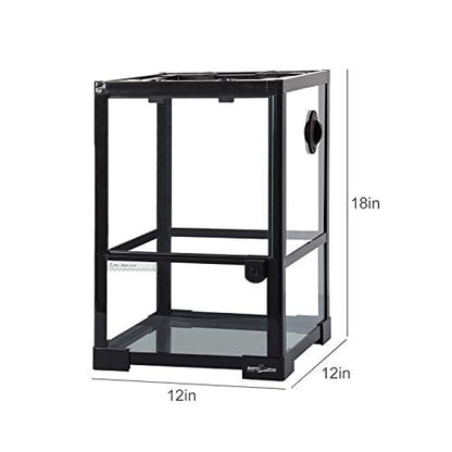 REPTI ZOO Amphibian Habitat Tank 10 Gallon, Full Vision Glass Reptile Terrarium 12" x 12" x 18", Vertical Reptile Tank with Deep Base & Top Screen Ventilation