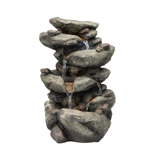 Alpine Corporation TZL154 14" Indoor Tabletop Rainforest Rock Water Fountain with LED Lights, Tiered Desktop Fountain for Home and Office Décor, Gray - style: Rock Water w/ LED's