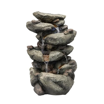 Alpine Corporation TZL154 14" Indoor Tabletop Rainforest Rock Water Fountain with LED Lights, Tiered Desktop Fountain for Home and Office Décor, Gray - style: Rock Water w/ LED's