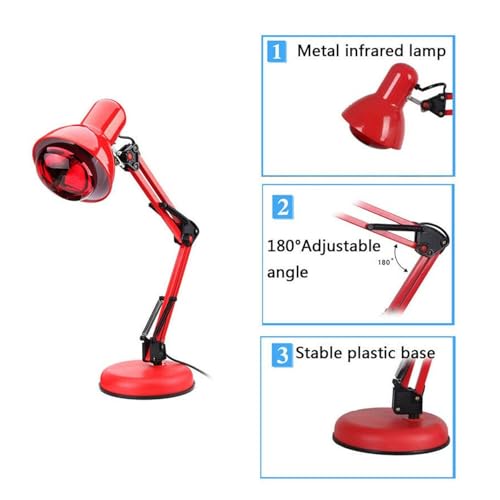 100W IR Infrared Heat Lamp Light Therapy Pain Relief Body Muscle Massage Infrared Red Heat Light Therapeutic Therapy Lamp Relieve Body Joint Pain Muscle Aches Portable Home USE