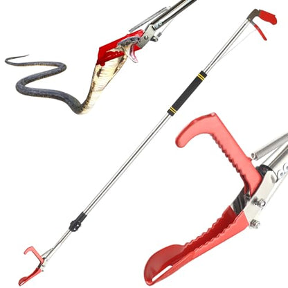 Snake Pole Grabber Catcher, 65 Inch Snake Clamping Tool for Safe Snake Handling and Rattlesnake CaptureMade of stainless steel tubing sponge handles and plastic. (red) - color: Red