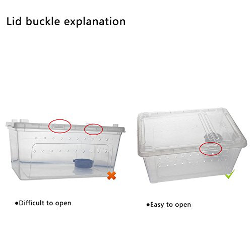 OMEM Portable Reptile Terrarium Habitat for Mini Pet Houses Breathable Holes Stackable Container (2PCS-L) - size: 2PCS-Clear-L