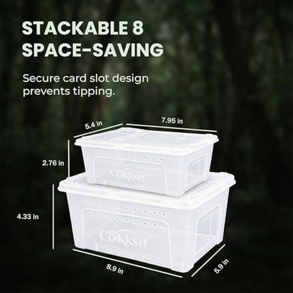 10 Pcs Reptile Breeding Box Kit & Snake Feeding Box, Portable Transparent Habitat for Spiders & Lizards, Small Reptile Enclosure with Plastic Feeder Dish, Thermometer Hygrometer & More