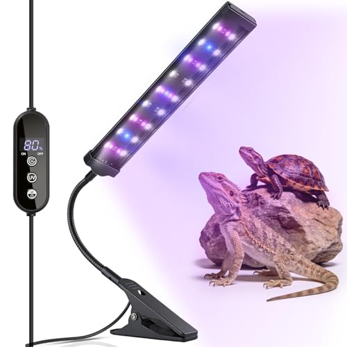 REPTITRIP UVA UVB Reptile Light with Clamp and Intelligent Cycle Timer, UVI Switching, Brightness Adjustment for Turtle, Bearded Dragon, Lizard and More (No Heat)