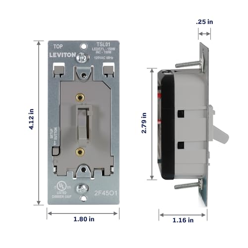 Leviton Toggle Slide LED Advanced Dimmer Switch for 150W Dimmable LED, Halogen and Incandescent Bulbs and Fixtures, TSL01-10G, Gray - color: Gray