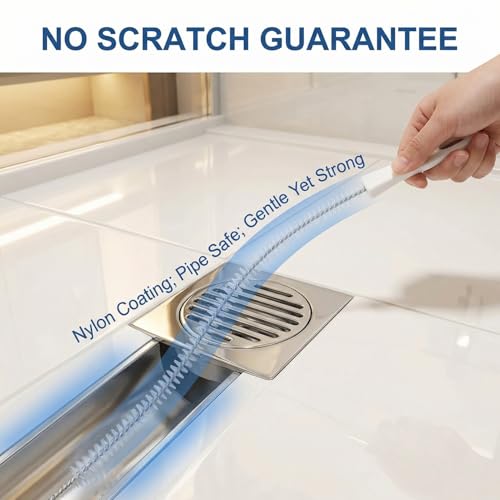 4 Pcs Drain Cleaner Brush,17.71 Inch Flexible Bendable Spiral Hair Cleaning Sink Tool Clog Remover with Nylon Bristles for Sink Overflow Tube, Kitchen, Pipes, Dishwasher, Drains (White)