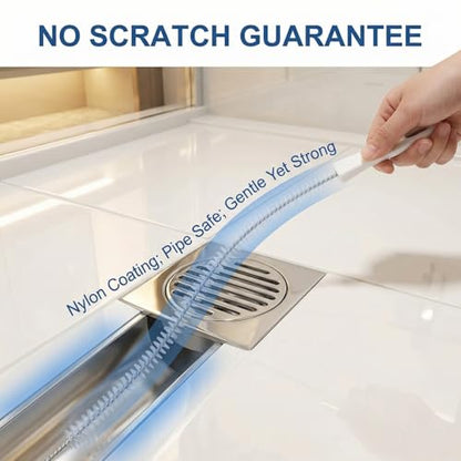 4 Pcs Drain Cleaner Brush,17.71 Inch Flexible Bendable Spiral Hair Cleaning Sink Tool Clog Remover with Nylon Bristles for Sink Overflow Tube, Kitchen, Pipes, Dishwasher, Drains (White)