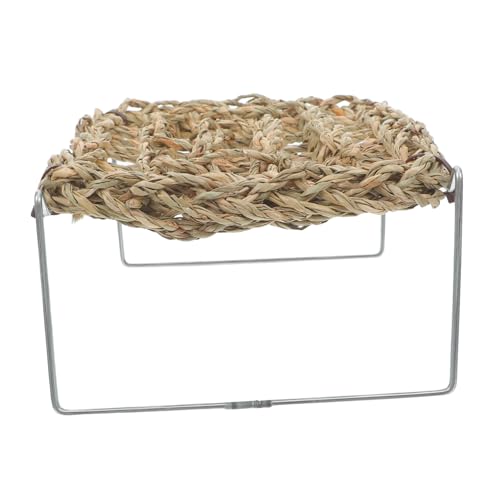 SHOWERORO Bearded Dragon Bed and Basking Platform with Sea Grass Hammock, Rectangle Reptile Sleeping Lounger, Lizard Tank Accessories for Small Animals and Amphibians