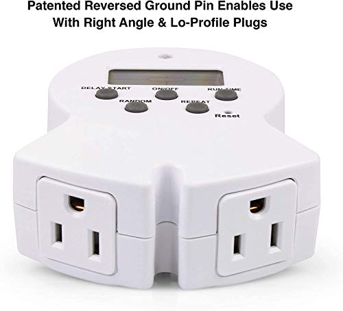 Clear Power Indoor Timer, 2 Grounded Outlet EZ Digital Timer for Clamp, Grow Light, Aquarium, White, Grounded Plug, 2-Pack,DCIT-00022P-DC - style: Digital Timer