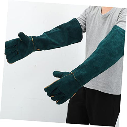 2Pcs Cowhide Pet Training Gloves Bite Protective Gloves for Reptiles Animals Dark Green Comfortable Flexible Design for Handling