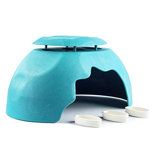OMEM Reptiles House with Ceramic Sink Terrarium Hide Cave Breeding Box Shelter Habitat Decor Hideouts for Turtle Lizard Tortoise Snake (L,Blue) - color: Blue, size: L