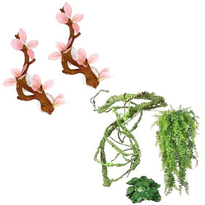 kathson 2 PCS Reptile Corner Branch with Suction Cup, Lizard Climb Branches Decor Reptile Vines Plants Flexible Bendable Jungle Climbing Vine