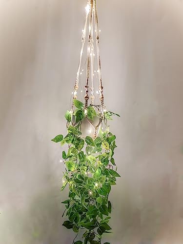 Comtelek Fake Hanging Plants with Lights Artificial Plants for Home Decor Macrame Plant Hanger with Fake Vines Faux Hanging Planter for Wall Ceiling Bedroom Bathroom Kitchen Office Boho Decor Indoor - size: Fake Plants + LED Lights