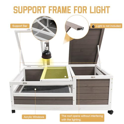 PetsCosset Tortoise Habitat Cage on Wheels with Lamp Stand & Pull-Out Waterproof Tray – Large Wooden Tortoise House, Indoor & Outdoor Reptile Enclosure 39" L x 23" W x 14" H Single Habitat - size: 39.0"L x 23.0"W x 14.0"H