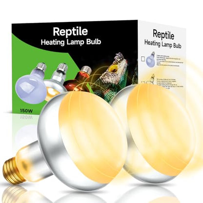 2-Pack 150W Reptile Heat Lamp Bulbs – UVA Daylight Basking Light for Bearded Dragons, Lizards, Turtles, E26 Base