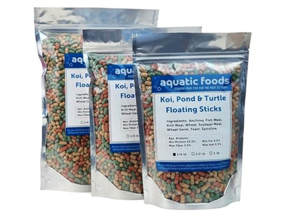 Koi, Pond & Turtle 7/16" x 5/32" 25% Protein Floating Sticks. Spirulina, Color Enhancing & Wheat Germ Sticks for Koi, All Pond Fish, Aquatic Turtles...WL…1/2-lb Foil Pouch Bag