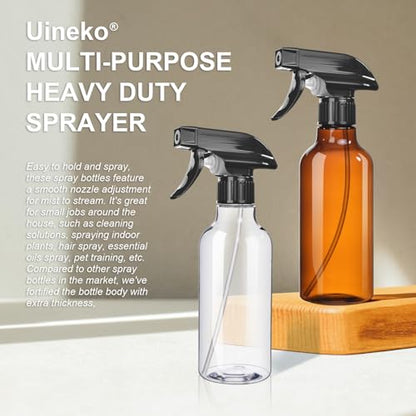 Uineko Spray Bottles 2-Pack, 10 Oz, Mist & Stream, Heavy Duty Spraying Empty Water Sprayer Bottle, BPA Free Plastic Refillable Containers for Cleaning Solutions, Plants, Hair, Essential Oils (Clear) - style: Clear