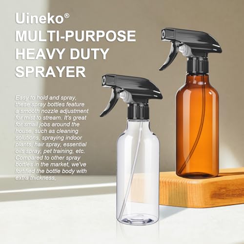Uineko Spray Bottles 2-Pack, 10 Oz, Mist & Stream, Heavy Duty Spraying Empty Water Sprayer Bottle, BPA Free Plastic Refillable Containers for Cleaning Solutions, Plants, Hair, Essential Oils (Amber) - style: Amber