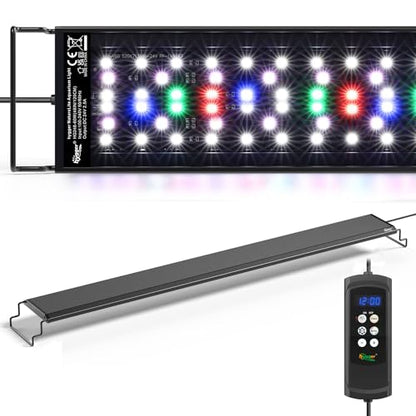 hygger Aquarium Light, 60W Full Spectrum Fish Tank LED Light, 24 H Remote Control Adjustable Timer, Brightness and Color, Extendable Bracket, Power-Off Memory Plant Growth Lamp, Fits 48-52 Inch Tank