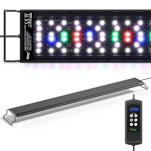 hygger Aquarium Light, 60W Full Spectrum Fish Tank LED Light, 24 H Remote Control Adjustable Timer, Brightness and Color, Extendable Bracket, Power-Off Memory Plant Growth Lamp, Fits 48-52 Inch Tank