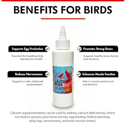 Morning Bird Calcium Plus Liquid for Birds – Calcium Supplement with Vitamins and Minerals for Strong Eggshells, Healthy Bones - Support Growth, Breeding, and Wellness for All Birds 4 Fl Oz - size: 4 Fl Oz
