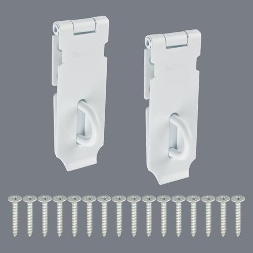 Alise 2 pcs Door Locks Hasp Latch,4 Inch SUS 304 Stainless Steel Safety Packlock Clasp Hasp Lock Latch,with Fixing Screw for External Doors Window Cabinet Pet Cage,MS9W-2P-4C - color: White, size: 4 inch-2p