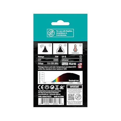Arcadia Golden Sun Basking Halogen Lamp 75W – Mid Beam Infrared Reptile Heat Bulb, E26 Halogen Basking Bulb for Bearded Dragons, Tortoises, Iguanas and Turtle Enclosures