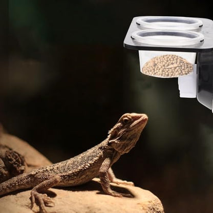 ABOOFAN Escape Proof Reptile Feeder with Suction Cups, Dual-Compartment Food and Water Bowls, Large Capacity Feeding Station for Arboreal Lizards and Geckos, Stable Terrarium Feeding