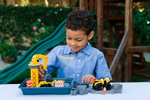 CAT Dig N Build Concrete Playset 12-oz Moldable Concrete Compound, Crane, 2 Little Machines Vehicles, Construction Molds & Easy-Cleanup Tray, Sensory STEM Kit for Kids Ages 3 + - style: Concrete