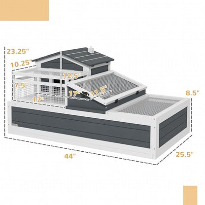 Reliable Spacious Durable Secure Premium Robust Wooden 3-Room 2 Stories Tortoise Habitat with Balcony 44x25.5x23 Overall Dimensions Gray