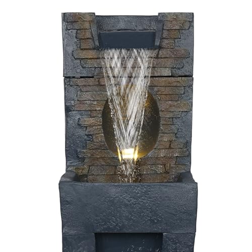 Alpine Corporation TZL398 40" Stone Wall Cascading Fountain with LED Lights, Elegant Outdoor Water Feature for Garden, Patio, Backyard & Home Decor, Relaxing Waterfall Fountain, Gray - style: 40"H - Gray Stone Wall w/ LEDs