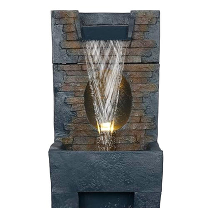 Alpine Corporation TZL398 40" Stone Wall Cascading Fountain with LED Lights, Elegant Outdoor Water Feature for Garden, Patio, Backyard & Home Decor, Relaxing Waterfall Fountain, Gray - style: 40"H - Gray Stone Wall w/ LEDs