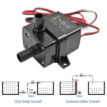 CONQUERALL Mini Submersible Pump with 3.3ft Tubing DC 12V 63GPH 9.8ft 5W Submersible Pump for Tabletop Fountains - color: 12v 5w 240l/H 3m Head Dual Wire