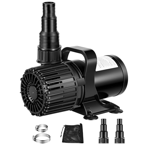 VIVOSUN 1600 GPH Submersible Water Pump with Barrier Bag, 100W Pond Pump, Ultra Quiet Aquarium Pump with 14FT. Lift Height for Pond, Waterfall, Fish Tank, Statuary, Hydroponic - color: Black Round, size: 13"×7"-1600 with Barrier Bag