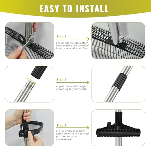 Metal Chicken Poop Scooper, 5-in-1 Detachable Chicken Coop Scoop Rake, Long Stainless Steel Handle, Chicken Litter Scoop Sifting Shovel Chicken Coop Scooper for Sand (15inch Large) - size: 15inch Large