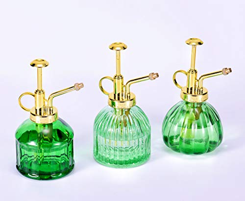Glass Plant Mister - 6.5" Green Glass Water Spray Bottle with Gold Top Pump, Small Plant Sprayer for Indoor/Outdoor House Plants - style: Green+Gold B