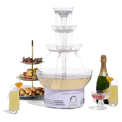 Nostalgia Countertop Retro Lighted Party Beverage Fountain – 1.5 Gallon Capacity, 3-Tiered Cascading Tower with LED Base - Perfect for Punch, Juice, Wine, Champagne & More - style: Lighted Party Fountain White