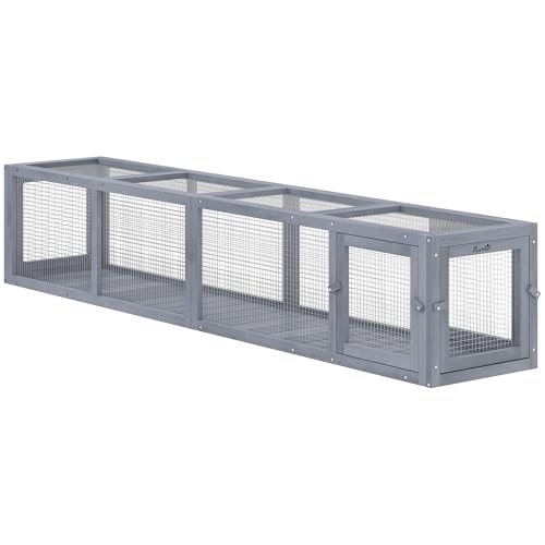 PawHut Outdoor Cat Tunnel with Extendable Design, 79" L Wooden Cat Run with Weather Protection, Connecting Inside and Outside, for Deck Patios, Balconies, Dark Gray