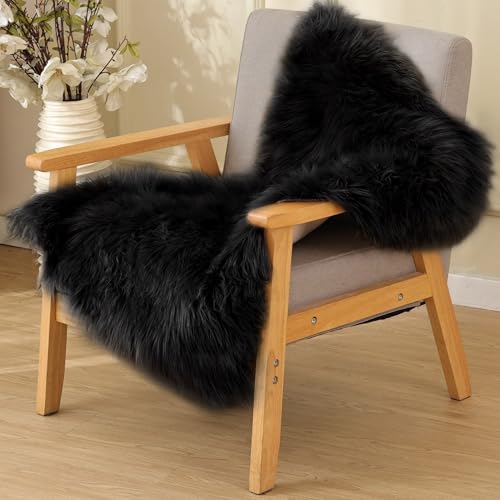 ORINOVA Black Faux Sheepskin Washable Fluffy Fur Area Rugs for Bedroom Small Fuzzy Carpet for Living Room 2x3 Boho Nursery Rug - color: Black, size: 2' x 3' (Rectangular)