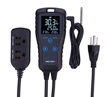 DIGITEN Temperature Controller DTC102 2-Stage Temperature Controlled Outlet Heat Mat Thermostat 110V Plug-in Reptile Thermostat