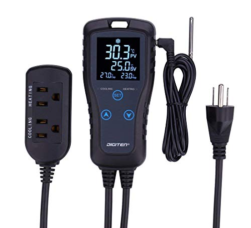 DIGITEN Temperature Controller DTC102 2-Stage Temperature Controlled Outlet Heat Mat Thermostat 110V Plug-in Reptile Thermostat