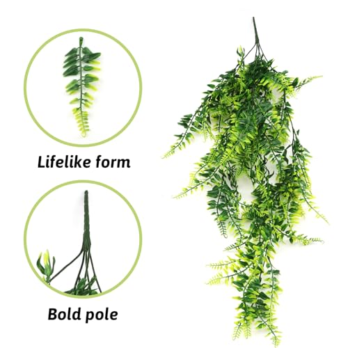 QUOZUO Reptile Plants, Terrarium Hanging Plant Vines Artificial Leaves Reptile Hide, Leopard Gecko Tank Accessories, Terrarium Decorations for Bearded Dragon Lizard Snake Chameleon