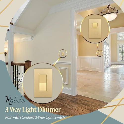 TOPGREENER Kalide Dimmer Light Switch, LED Dimmer Switch, Full Range Dimming, Single Pole/3-Way, 120VAC, 60Hz, 300W LED/CFL, Neutral Wire Not Required, Gold, 1 Pack,Wall Plate Included - color: Gold, size: Single Pole & 3 Way