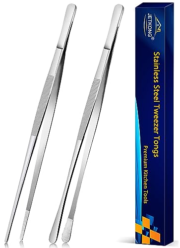 JETKONG 2 Pcs 12-Inch Cooking Tweezers Stainless Steel, Straight Food Tweezers, Professional Kitchen Tweezer/Forceps for Cooking Repairing and BBQ (12-Inch, Silver) - color: Silver, size: 12+12inch