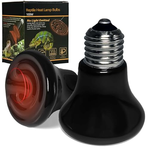 BNOSDM Reptile 100W Ceramic Heat Emitter,2 Pack Reptile Heat Lamp Bulbs,Ceramic Heat Lamp,Brooder Coop Heater for Amphibian Turtle Lizard Chicken - color: Pack of 2/Black, size: 100 Watts