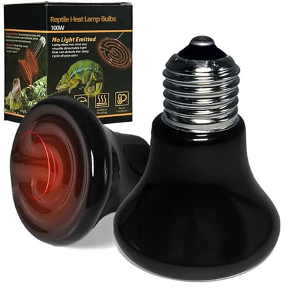 BNOSDM Reptile 100W Ceramic Heat Emitter,2 Pack Reptile Heat Lamp Bulbs,Ceramic Heat Lamp,Brooder Coop Heater for Amphibian Turtle Lizard Chicken - color: Pack of 2/Black, size: 100 Watts